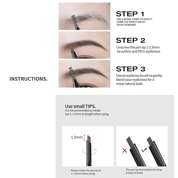 BLUE LOVE Eyebrow Pencil with Refillable Replacement Pack – Long-Lasting, Smudge-Proof, Waterproof, and Natural Finish for All Skin Types (01 Black)