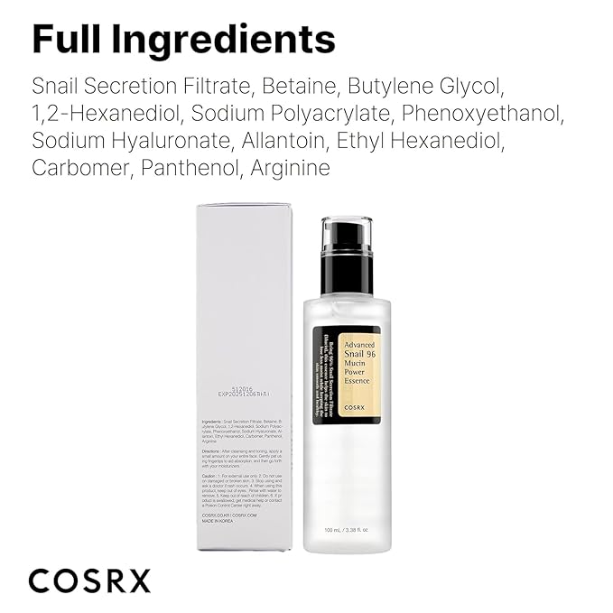 COSRX Snail Mucin 96% Repairing Serum, Hydrating Serum for Face with Snail Secretion Filtrate for Dull Skin & Fine Lines, 100ml, Korean Skin Care