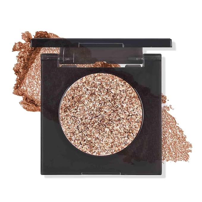 KYDA Glitter Single Eyeshadow, Sparkling Dark Peachy Beige Eyeshadow, Lasting Shimmer Pearl Eyes Shadow, Soft Blendable Formula, High Pigment Eyes Glitter Makeup, Wet Look Effect, Frozen Apricots