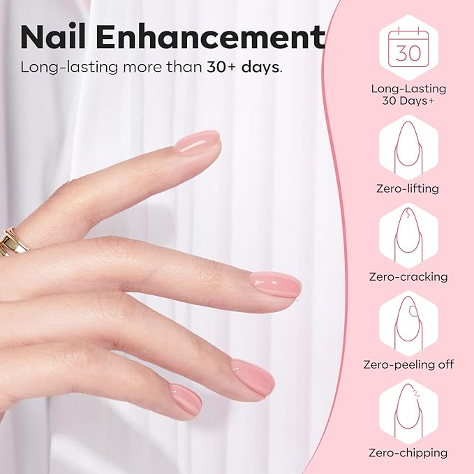 modelones Base Coat Builder Nail Gel, 2 Pcs Clear and Rose Nude Pink Builder Nail Polish for Thickening Apex Building 8-in-One Rubber Color Base Polish Extend Gel LED Lamp Cured 10 ml DIY Salon