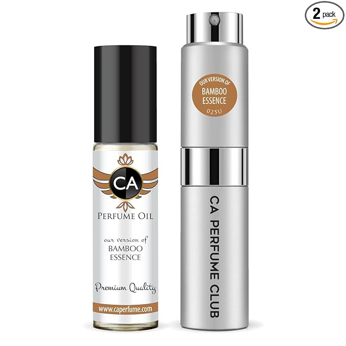 CA Perfume Duo Impression of Bamboo Essence For Women And Men Perfume Layering Set Long Lasting Travel Size EDP + Body Oil Roll-On Bottle 0.27 Fl Oz+0.33 Fl Oz