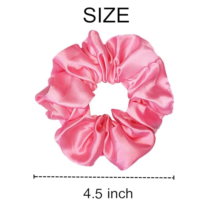 Sufermoe 6 Pcs 4.5 Inch Soft Satin Silk Cherry Pink Hair Scrunchies, Hair Ties for Women and Girls