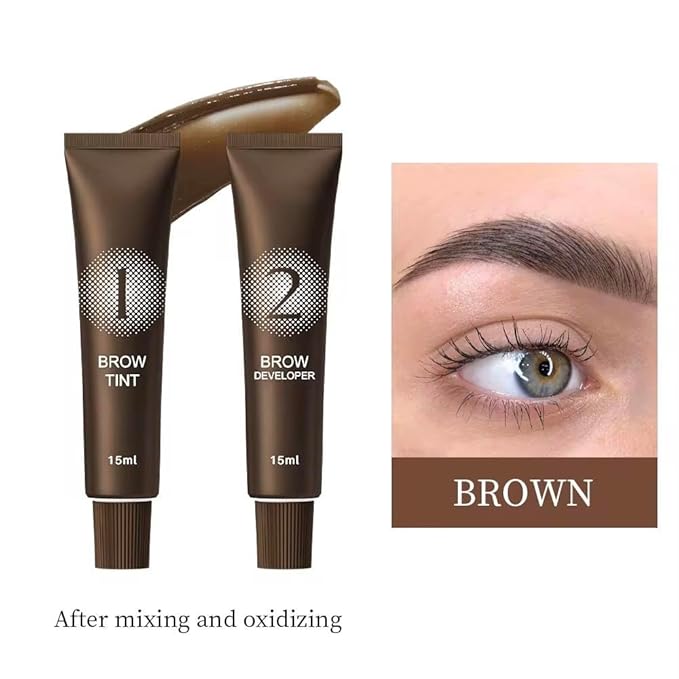 Professional Brow Tint Dye Kit – 1 & 2, Long-Lasting Results(Brown)