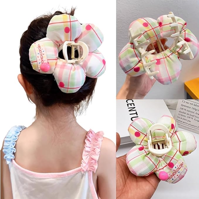 Ouliget Large Fabric Flower Claw Clip,Cute Oversized Hair Clip for Girls Women,Creative Hair Ties Ponytail Decorative Headwear for Christmas Party Decoration (Pink Flower)