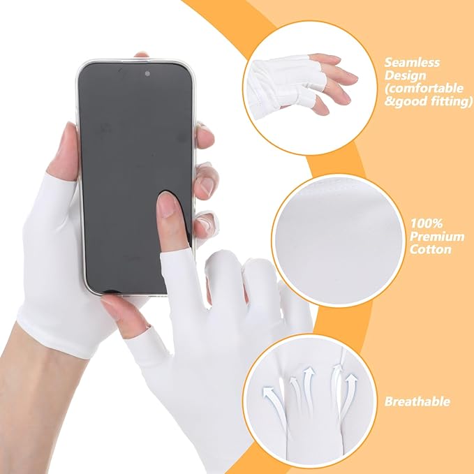 4 Pairs White Fingerless Gloves, Moisturizing Night Gloves for Dry Hands, Eczema Treatment Sleeping Gloves, Overnight Hydration Spa Hand Care