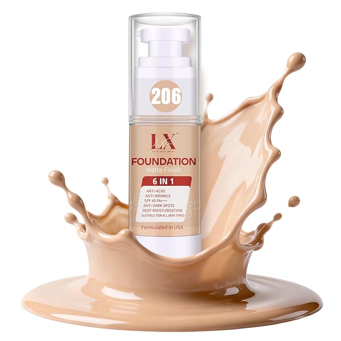 6-in-1 Makeup Infused with 1% Hyaluronic Acid- Matte + Poreless Liquid Foundation For A Glowing & Soft-Focus Look, Suitable for All Skin Types (206 Medium, 6-in-1 Makeup Foundation)