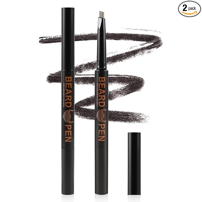 2pc Dual-Ended Beard Pencils: Spiral Brush & Wax for Precise Styling, Shaping - Natural Look for Beard, Mustache & Brows