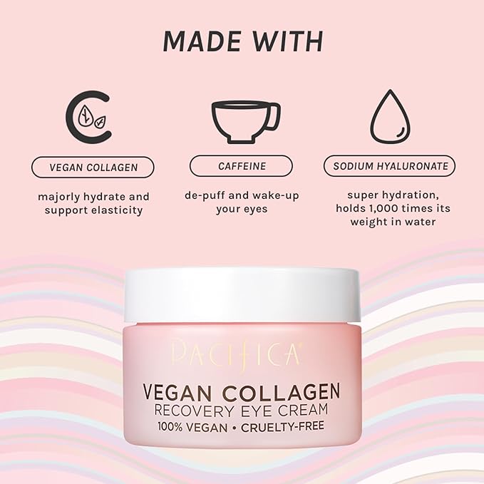 Pacifica Vegan Collagen Overnight Recovery Cream – 2-in-1 Anti-Aging Face Moisturizer & Under Eye Cream Night, Hydrating Collagen + Hyaluronic Acid & Caffeine Formula for Dry, Dull Skin Fragrance-Free
