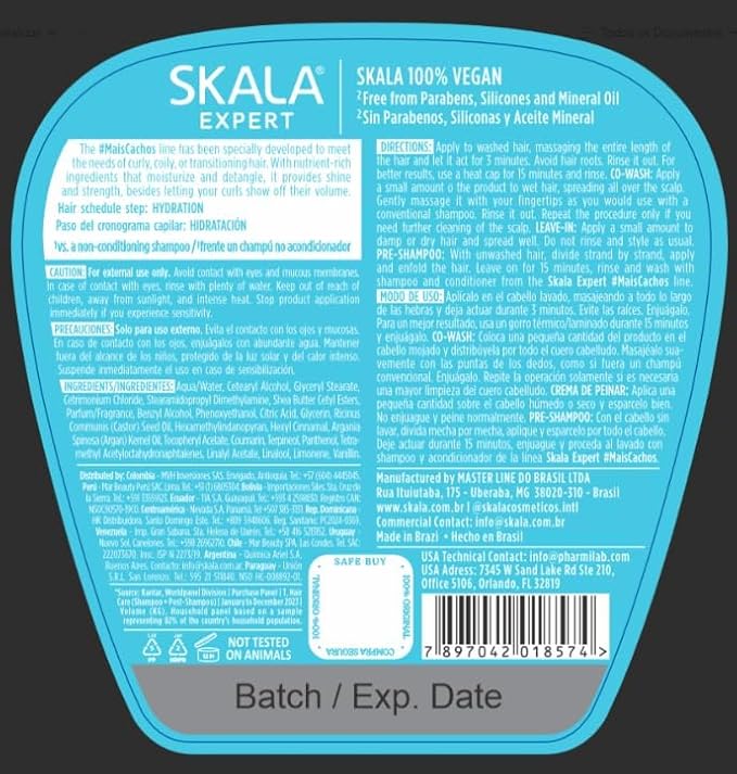 SKALA Mais Cachos for hair type 3ABC - 2 IN 1 Conditioning Treatment Cream & Cream To Comb 70.4oz, BLUE
