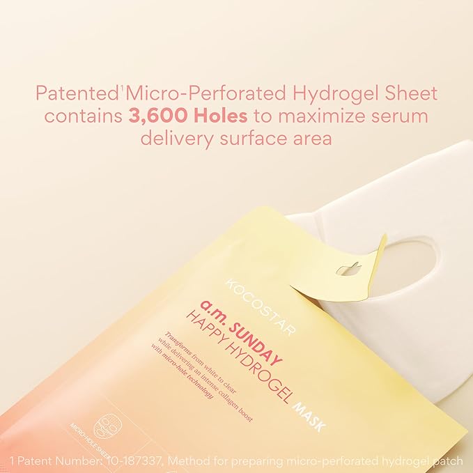 KOCOSTAR Norwegian Collagen Hydrogel Mask | Patented Bio-Collagen Overnight Real Deep Mask with Hyaluronic Acid, Promotes Skin Elasticity and Intense Hydration, Korean Skincare, (1 sheet, 0.88 oz)