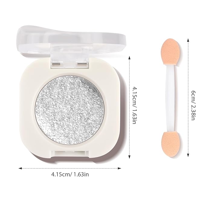 Cold Silver Glow Eyeshadow with Brush, Single Glitter Mini Eye shadow Palette, Silky Fine Subtle Shimmer for Old Women, Lightweight & Ultra-Blendable Formula for Daily Eye Glitter Makeup Kit (#12)