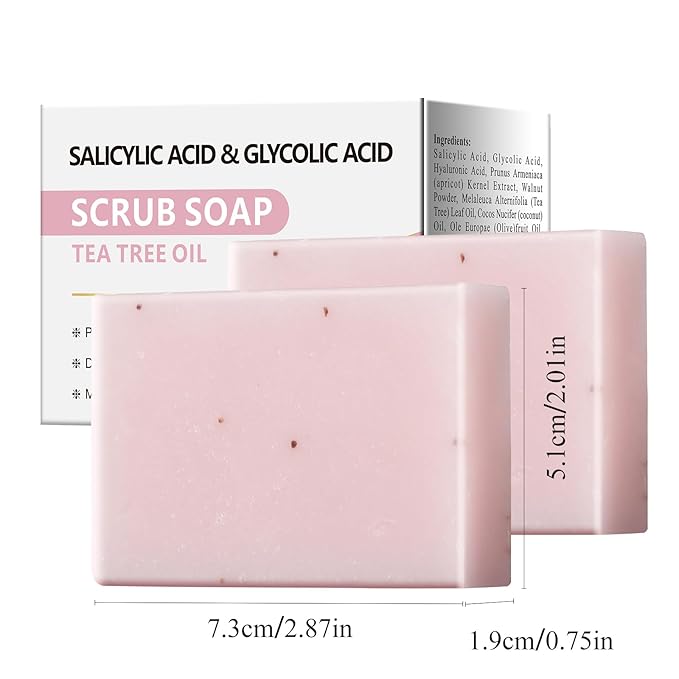 Salicylic Acid Scrub Soap, Face Bath Soap Bar with Glycolic Acid Tea Tree, Exfoliating Face Body Wash for Women & Men Anti-blemish Acne Strawberry Legs Ingrown Hair Keratosis Pilaris 200g/7OZ