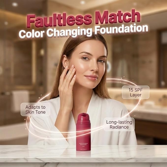 Color Changing Foundation, 2026 New Skin Tone Adapting Liquid Foundation for Women, Automatically Adjusts Makeup Application, Concealing Fine Lines And Wrinkles, Moisturizing And Hydrating (1pc)