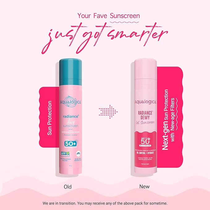 Aqualogica Radiance+ Dewy Sunscreen with Watermelon & Niacinamide with SPF 50 & PA++++ - 50g Broad Spectrum SPF 50+ PA++++ UVA/B & Blue Light Protection Anti-Pollution Factor (APF) Technology