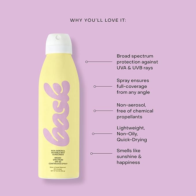 Bask SPF 50 Sunscreen Spray - Non-Aerosol, Broad Spectrum UVA/UVB Protection, Dermatologist Recommended, Moisturizing, Lightweight & Non-Greasy, 5.5 oz (Value Pack of 3)