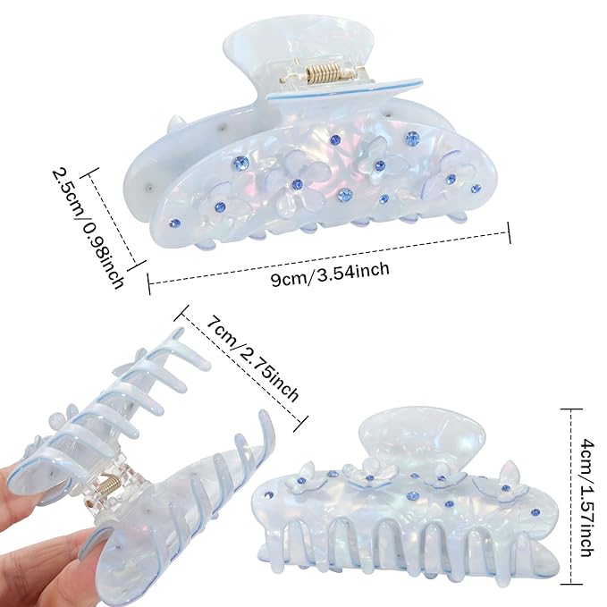 HAIMEIKANG 2Pcs Acrylic Flower Hair Claw Clips - Large for Women, Strong Hold Cute Non-slip Stylish Accessories for Thick Thin Hair