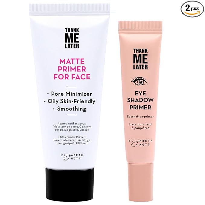 Elizabeth Mott Thank Me Later Face & Eye Primer – Long-Lasting Matte Makeup Base, Pore Minimizer, Oil & Shine Control, Wrinkle Blurring, Crease Prevention, Smooth Finish for All-Day Wear – 10g & 30g