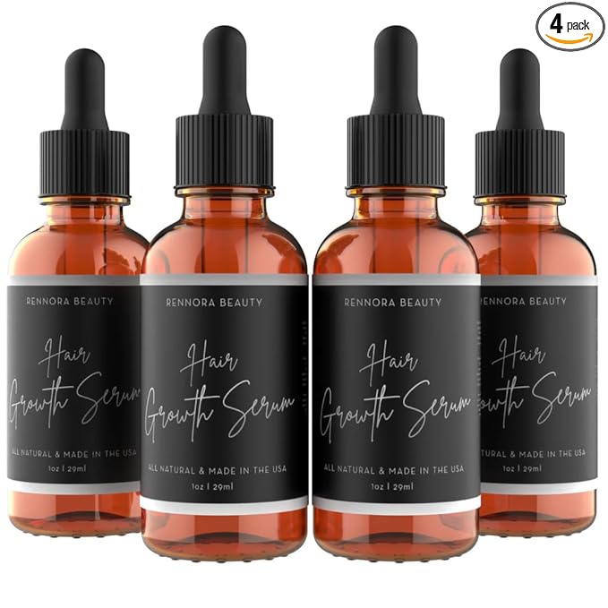 Rennora Hair Growth Serum with Organic Herbs and Natural Vitamins, Peppermint Oil, Stinging Nettle, and Rosemary Oil, No Chemicals, Formulated for Hair Regrowth (4 Pack - 120 Day Supply)