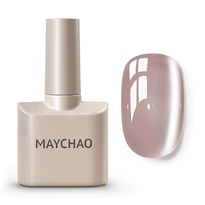 MAYCHAO 15ML Crystal Glassy Nude Cat Eye Gel Nail Polish 1Pc Silk Nude Cat Eye Gel Polish Soak off Holographic Magnetic Nail Polish for Nail Art Manicure Salon DIY at Home, 0.5 OZ