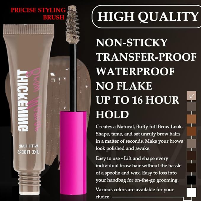 Tinted Thickening Brow Mascara,Tinted Eyebrow Gel, Waterproof, Transfer-proof, Brush to Fill in Eyebrows and Cover Gray Hairs - Cruelty Free (1pc 01 Taupe)