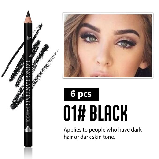 FeiCuiYun 6Pcs Eyebrow Pencils for Women, Wooden Hard-Core Black Eyebrow and Eyeliner Pencil, Long Lasting Waterproof and Sweat-Proof, Beginner Makeup Brow Pencil, Create a Natural Eye Brow Makeup