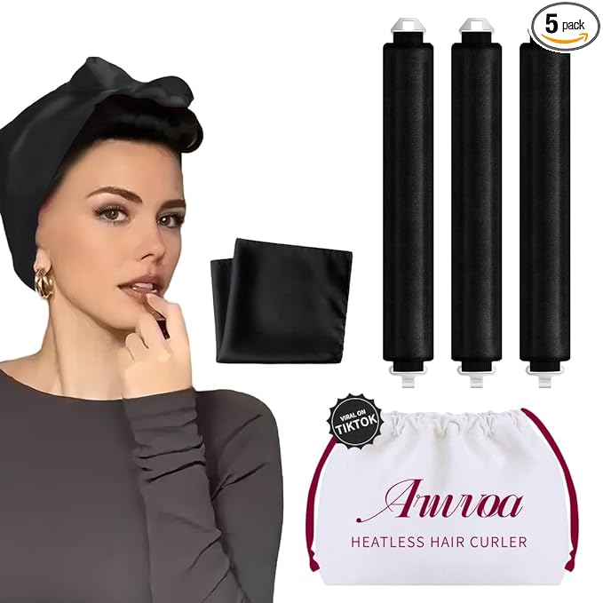 Heatless Hair Curler Heatless Curls Overnight Heatless Blowout with Luxury Cloth Bag satin Scarf, Curling Rod Headband to Sleep in No Heat Curling(3Rods Black)