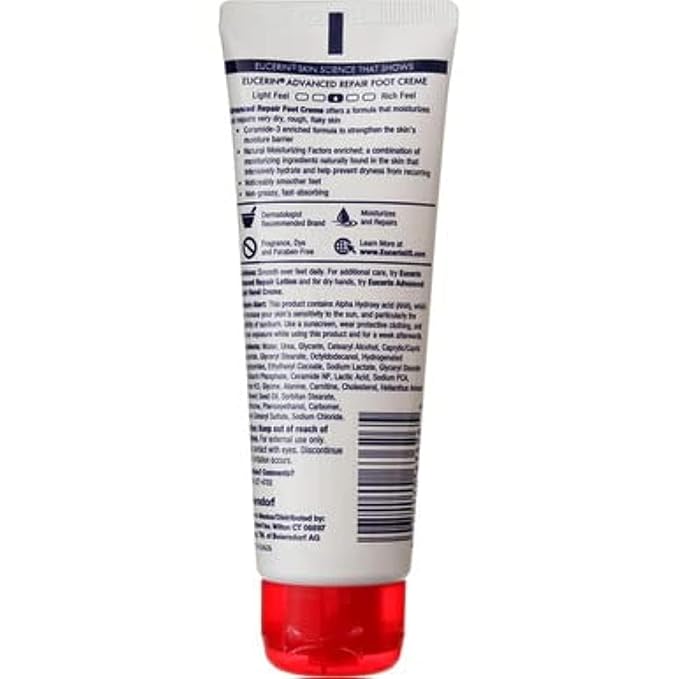 Eucerin Advanced Repair Foot Cream, Very Dry Skin, Light, Fragrance-Free, 3 oz