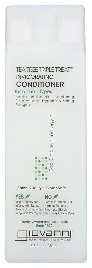 GIOVANNI Tea Tree Triple Treat Invigorating Conditioner, 8.5 oz. - Cooling Peppermint, Eucalyptus, Rosemary, Helps Dry Flaking Scalp, Lauryl and Laureth Sulfate Free, Paraben Free