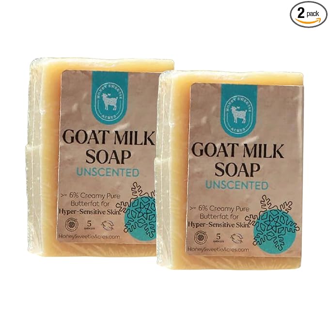 Honey Sweetie Acres 2-Pack Unscented Goat Milk Soap - Handmade 5 oz Bar, Made with Natural Ingredients, Moisturizing & Gentle, Made in the USA