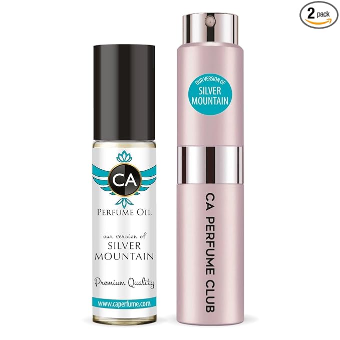 CA Perfume Duo Impression of Silver Mountain Aqua For Women Perfume Layering Set Long Lasting Travel Size EDP + Body Oil Roll-On Bottle 0.27 Fl Oz+0.33 Fl Oz