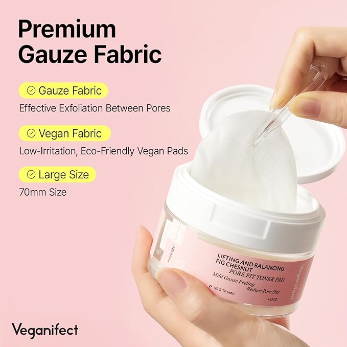 Veganifect Pore Refining Toner Pad for All Skin Types, Sebum Control, Tighten Pores, Korean Skin Care, Vegan (70 Pads)