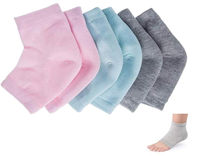 3 Pairs Moisturizing Gel Heel Socks, Vented Unisex Toeless Spa Sock for Foot Care Treatment, Cracked Heels, Dry Feet, Foot Calluses (Gray, Green, Pink)