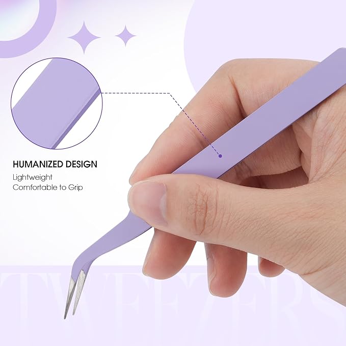 Professional Eyelash Tweezers - Stainless Steel Lash Applicator Tool for False Eyelashes, Precision Fiber Volume Lash Tweezers Eyelid Tape & Extensions for Beginner by WENDY LASHES
