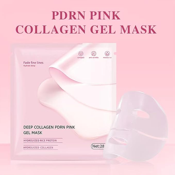 PDRN Pink Jelly Gel Mask, Deep Collagen Overnight Face Mask, Hydrating Firming Moisturizing, Pore Minimizing Elasticity Plumping Korean Skincare, 5 EA Set