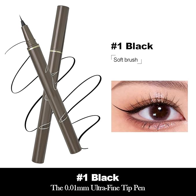 Ultra Fine Liquid Eyeliner Pencils- Slim Felt Tip for Precise Eye Lines, Waterproof, Smudge Proof & Quick-Drying, Winged Liner and Inner Corner. Long Lasting All Day Makeup, Smooth & Lightweight.