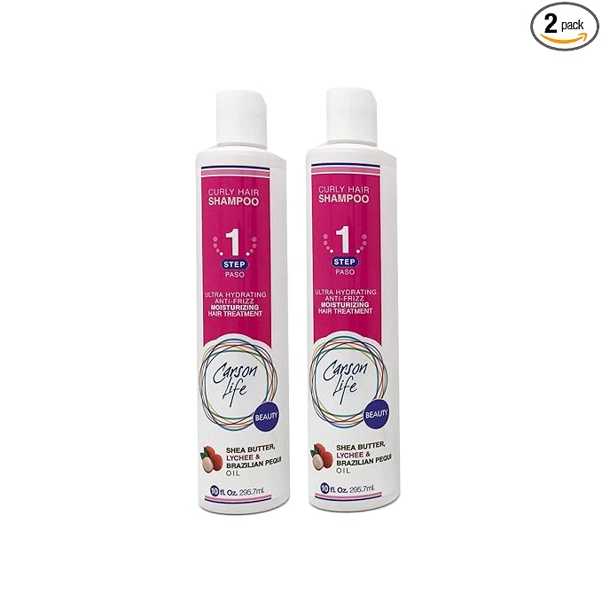 Carson Life Curly Hair Shampoo Paraben and Sulfate Free - 10 Oz - Designed For Curly & Wavy Hair - Shea Butter For Hydration, Anti Frizz, Shine and Bounce (2 Pack)