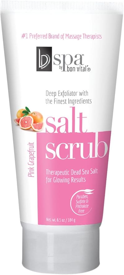 Bon Vital' BV Spa Exfoliating Salt Scrub Glows, Pink Grapefruit Body Scrub to Repair Dry Skin, Exfoliant Made with Dead Sea Salt, Jojoba, Olive, & Safflower Oil, Anniversary Gift for Women