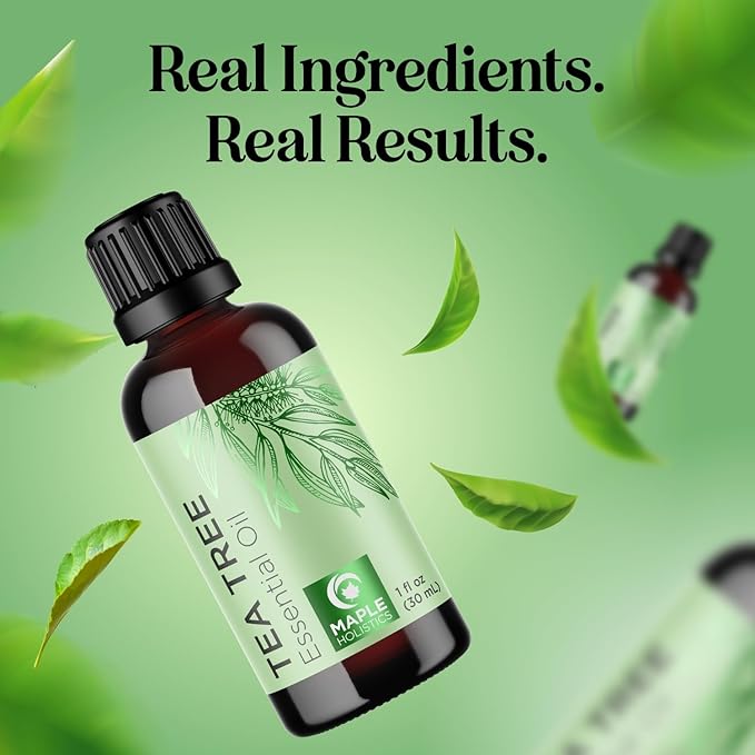 Pure Tea Tree Oil for Hair Skin and Nails - 100% Pure Undiluted Tea Tree Essential Oil with Dropper for Topical Uses Aromatherapy Diffusing and Home and Beauty DIYs - Vegan and Cruelty Free (1 Fl Oz)