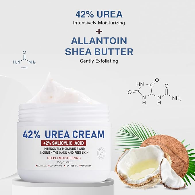 OUKEYA Urea Cream 42% plus Salicylic Acid 2%, Intensive Moisturizer for Dry, Rough Feet and Hands, Deep Hydration, Gentle Exfoliation, Pack of 4