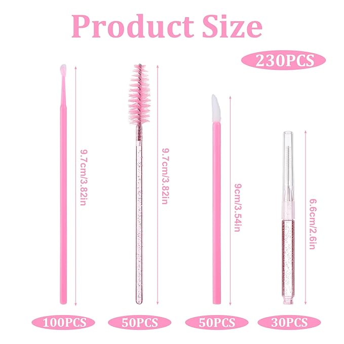 230 Pcs Micro Eyebrow Lash Spoolies Set Lash Lift Kit Eyelash Extension Supplies Pink Brow Lamination Supplies Disposable Eyebrow Spoolies Brush Lip Applicators Micro Swab Brush for Eyelash Extension