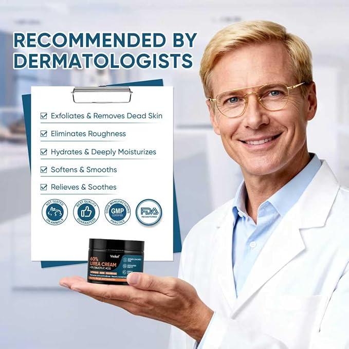 Urea Cream 60% with 2% Salicylic Acid, Urea Cream 60 Percent for Feet Maximum Strength, Foot Cream & Callus Remover for Dry Cracked Heels, Rough Thick Skin, Deep Hydration, 5.29 oz