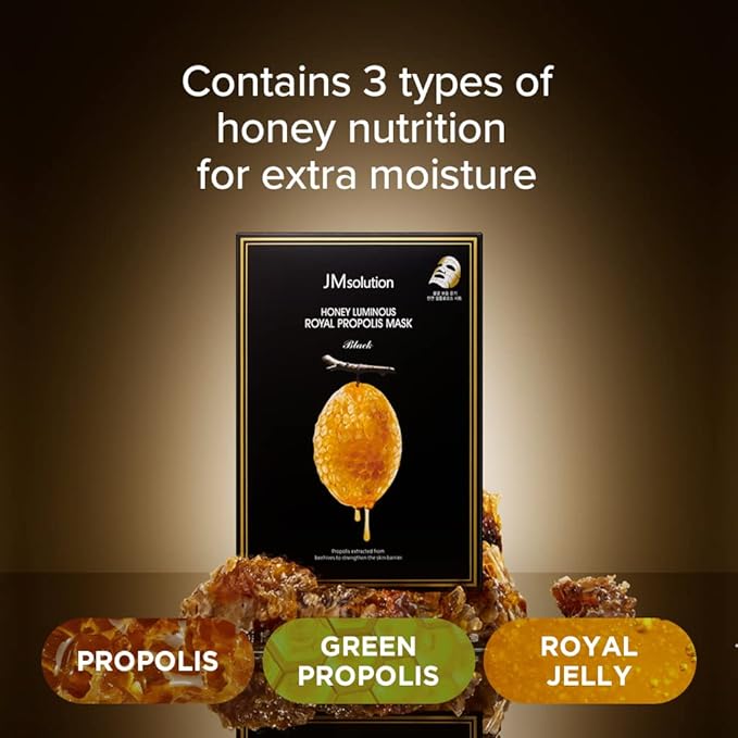 JMsolution Honey Luminous Royal Propolis Mask Plus (10 Sheets, 30ml Each) | Propolis, Honey & Royal Jelly | Deep Nourishing & Glow Korean Sheet Mask | Hydrating K-Beauty Skincare