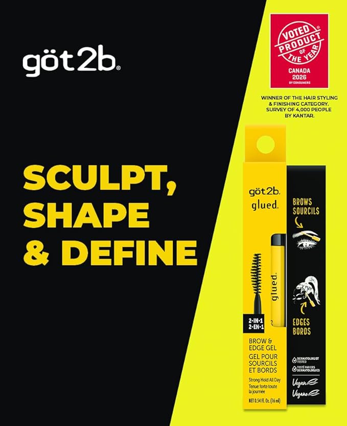Got2B Glued 2-in-1 Brow Gel & Edge Control, 0.54 Fl Oz, Strong Hold Styling Eyebrow Gel and Hair Mascara for Flyaways and Frizz with Castor Oil, Sweat-Resistant with Quick Dry, Clear Finish