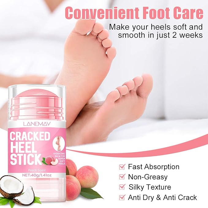 Peach Cracked Heel Stick Foot Cream,Moisturizing for Extremely Dry, Cracked Feet,Hydration & Soften with Aloe Essential Oil and Vitamin E,Foot Repair Lotion Promotes Healthy Looking Skin
