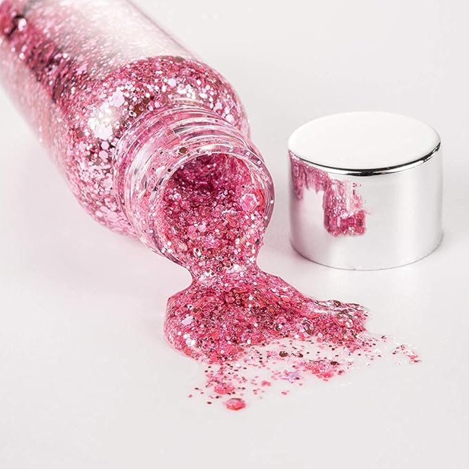 Body Glitter Gel, Mardi Gras Chunky Face Glitter Mermaid Sequins, Sparkly Hair Glitter,Singer Concert Festival Rave Accessories, Halloween Body Painting (#03 Pink)