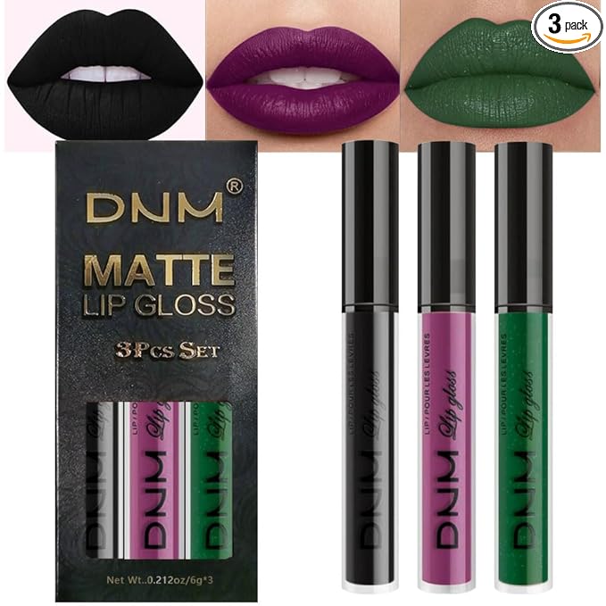 evpct 3Pcs Dark Black Grape Plum purple Emerald Green Matte Liquid Lipstick Lip Stain Sets for Women Matte+Lipstick Long Lasting 24 hr Hours Magic Lipstick 24 Hours original Waterproof 18#