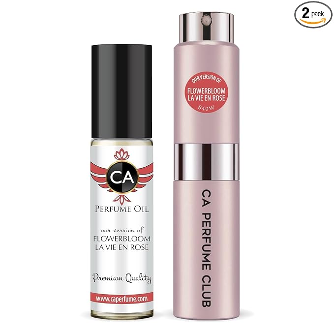 CA Perfume Duo Impression of Flowerbloom La Vie En Rose For Women Perfume Layering Set Long Lasting Travel Size EDP + Body Oil Roll-On Bottle 0.27 Fl Oz+0.33 Fl Oz