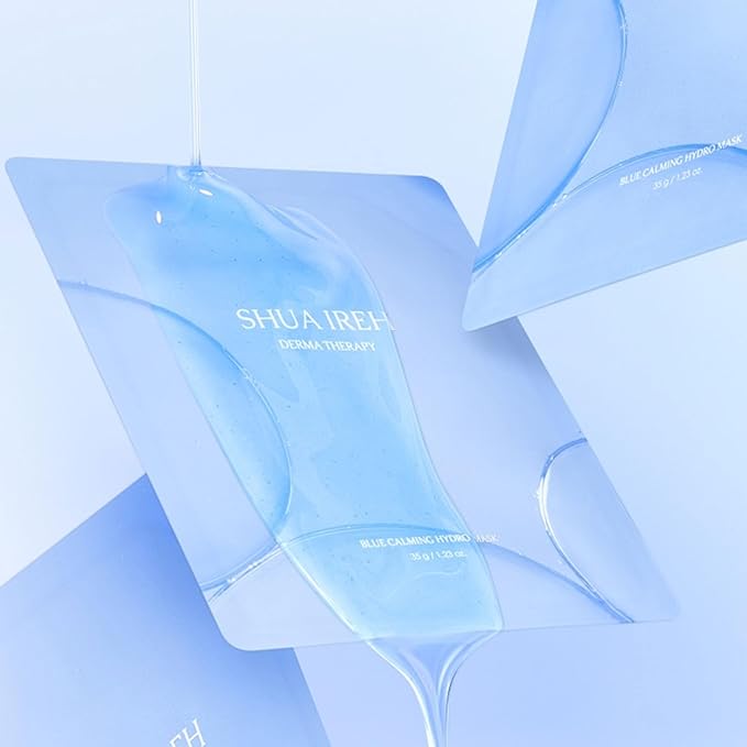 Blue Calming Hydro Mask - Cooling Hydrogel Sheet Face Mask for Sensitive Skin - 5 Sheets with Chamomile Flower Water and Azulene - Deep Hydration, Calming & Soothing Facial Mask