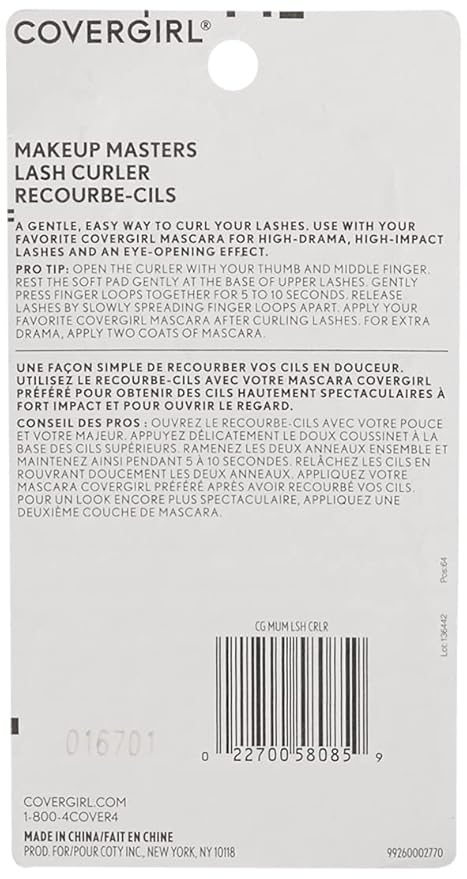 COVERGIRL Makeup Masters Eyelash Curler, Easy to Use, High Drama Lashes, 1 Count, Gentle and Easy Way to Curl Lashes, High Impact, Eye-Opening Effects (Pack of 2)