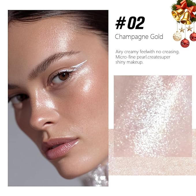 Champagne Cream Sparkle Glitter Shimmer Eyeshadow Palette Makeup for Women, Champagne Gold Buttery Cream Powder Highlighter Vegan, de sombras de ojos, Built-in Mirror & Brush 02